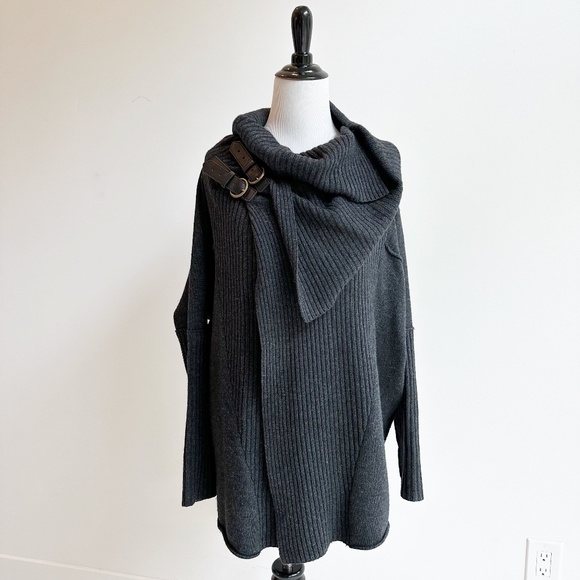 Brochu Walker | Wrap Cardigan Wool Cashmere Blend | Dark Gray | M - Picture 1 of 10